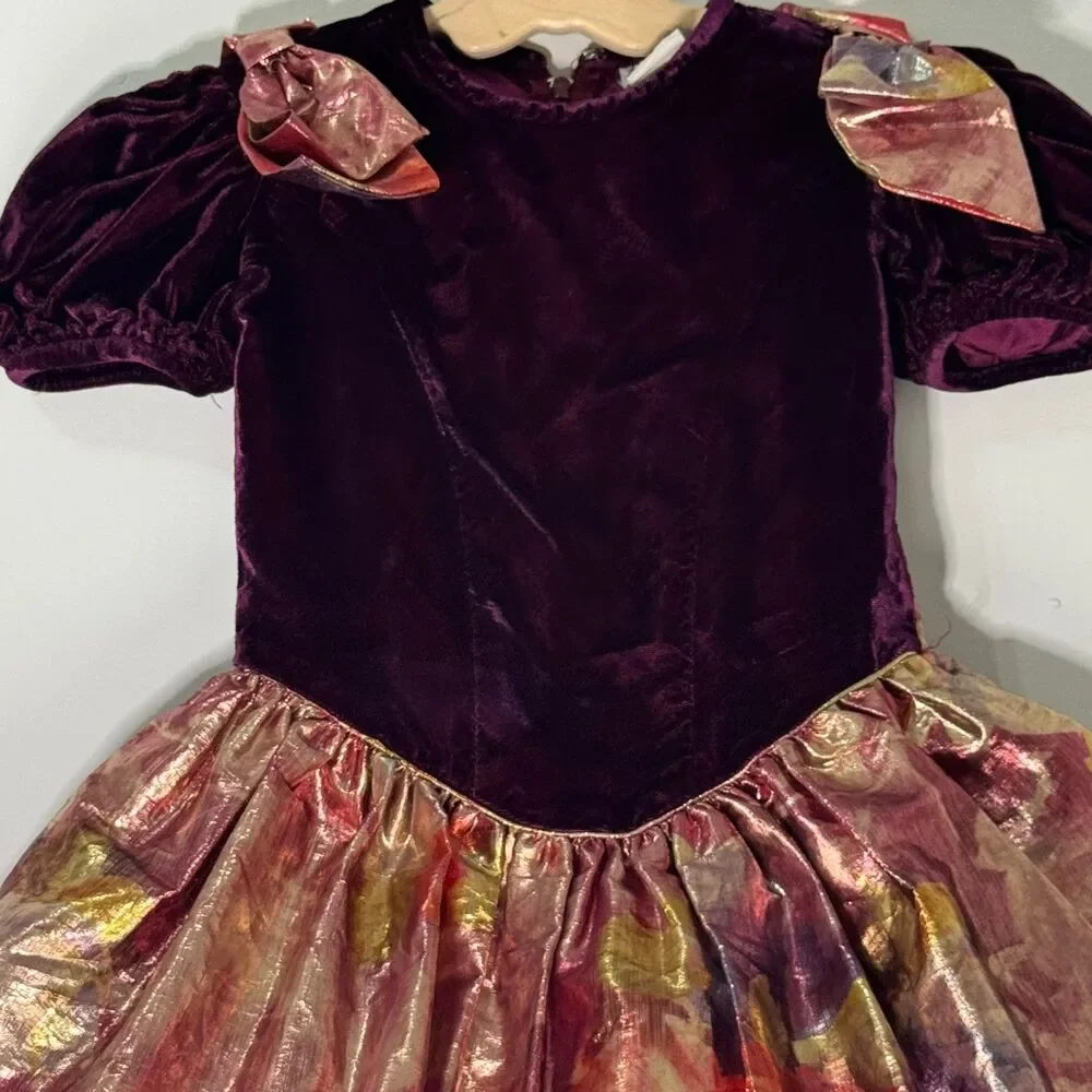 VTG Dorissa International Toddler Girls 4T Dress Burgundy Gold Bow Holiday